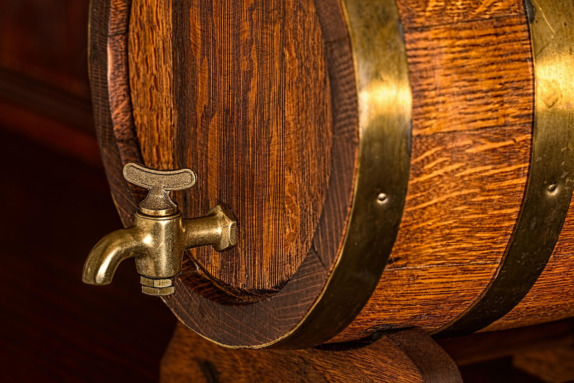 Small oak barrel with a brass tap